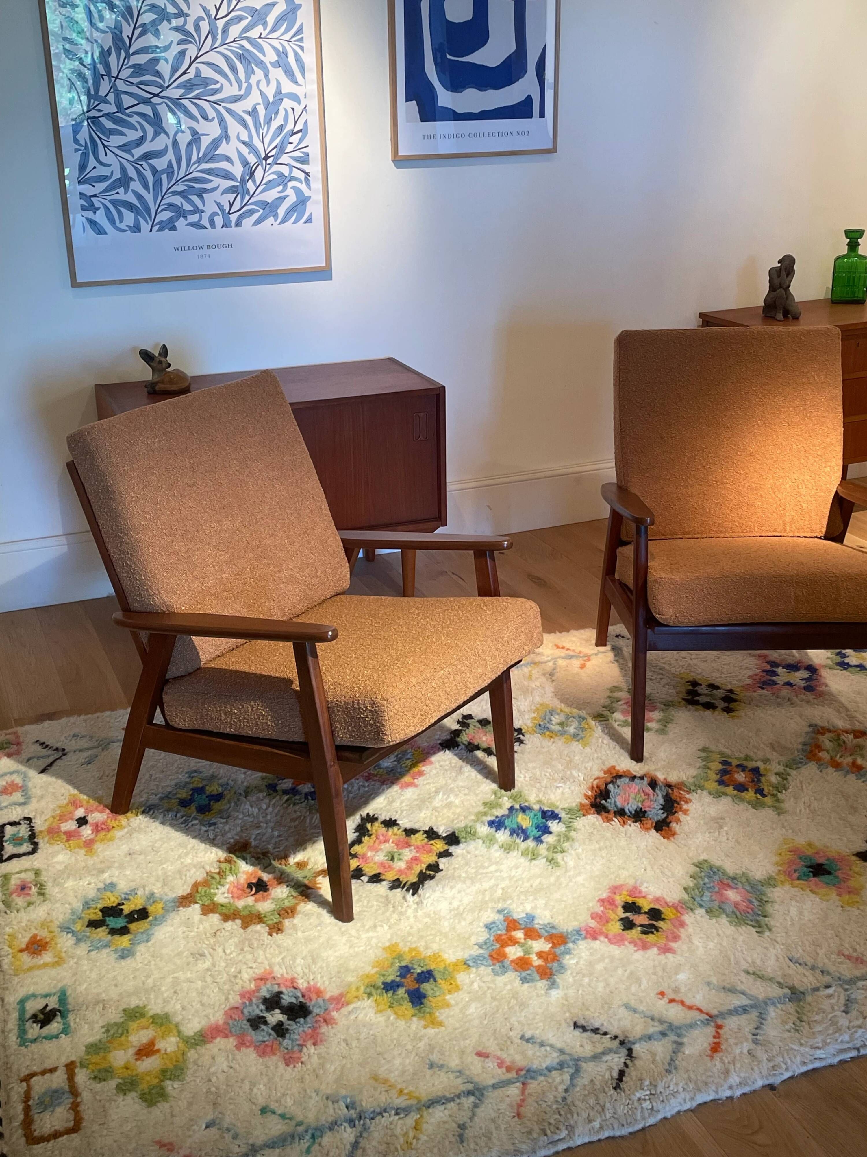 Vintage Scandinavian armchair "Theodor" in terracotta boucle.
