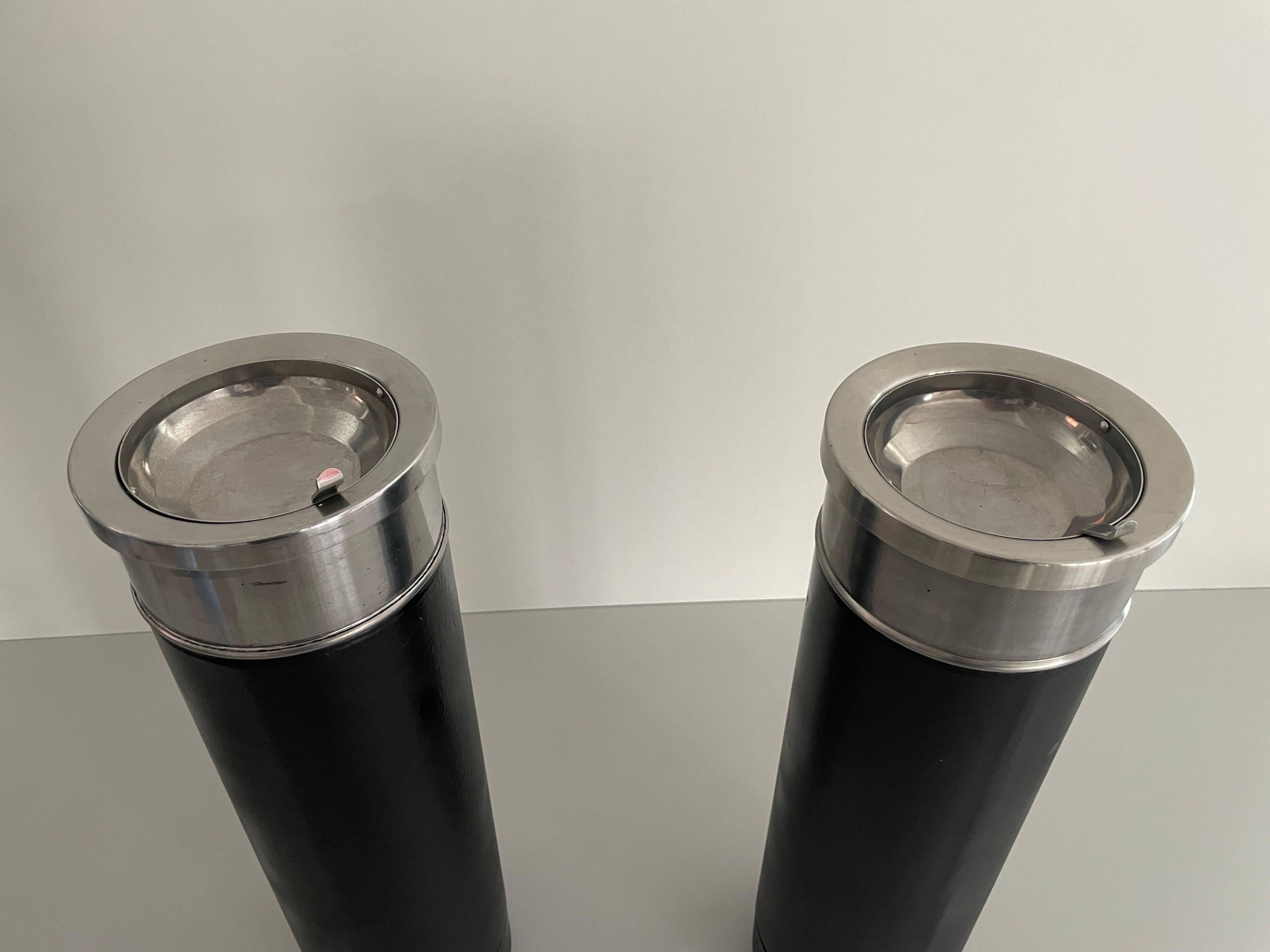 Set of 2 chrome floor ashtrays, 1960s, Germany