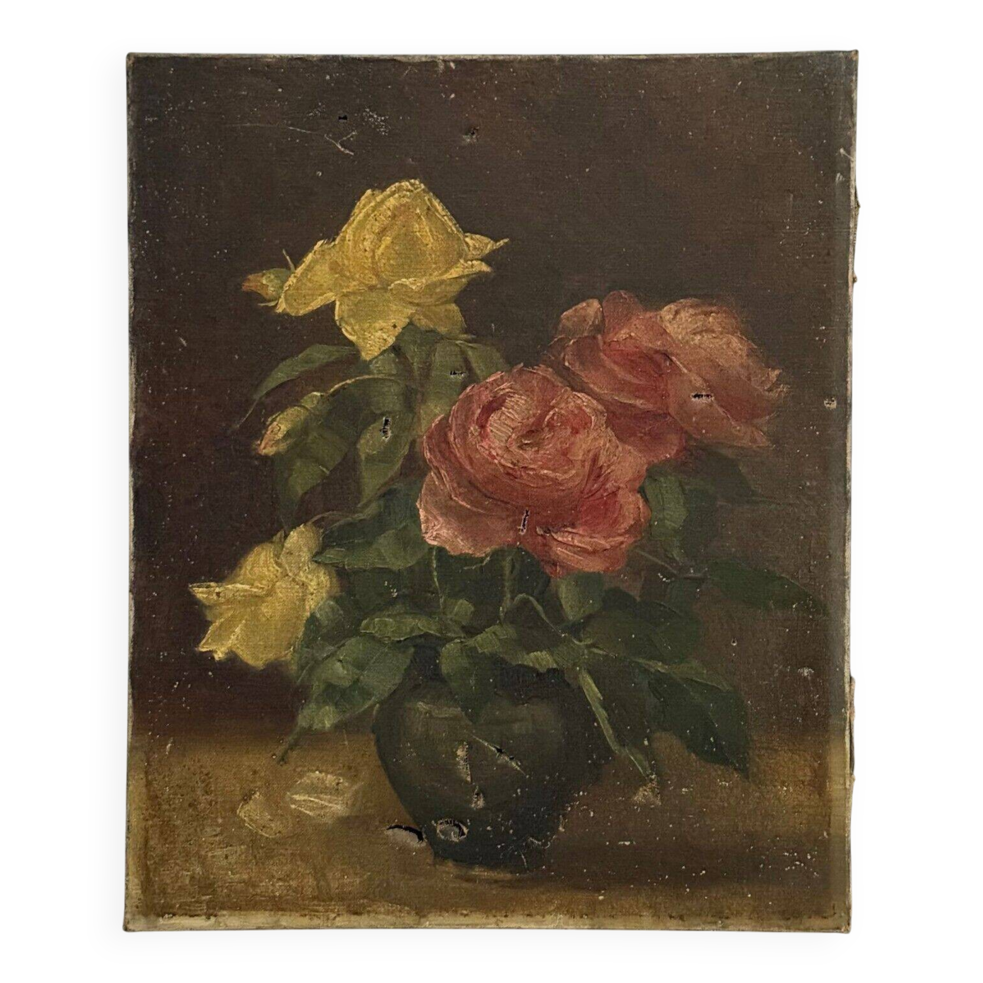 Oil on canvas still life 20th century bouquet of roses