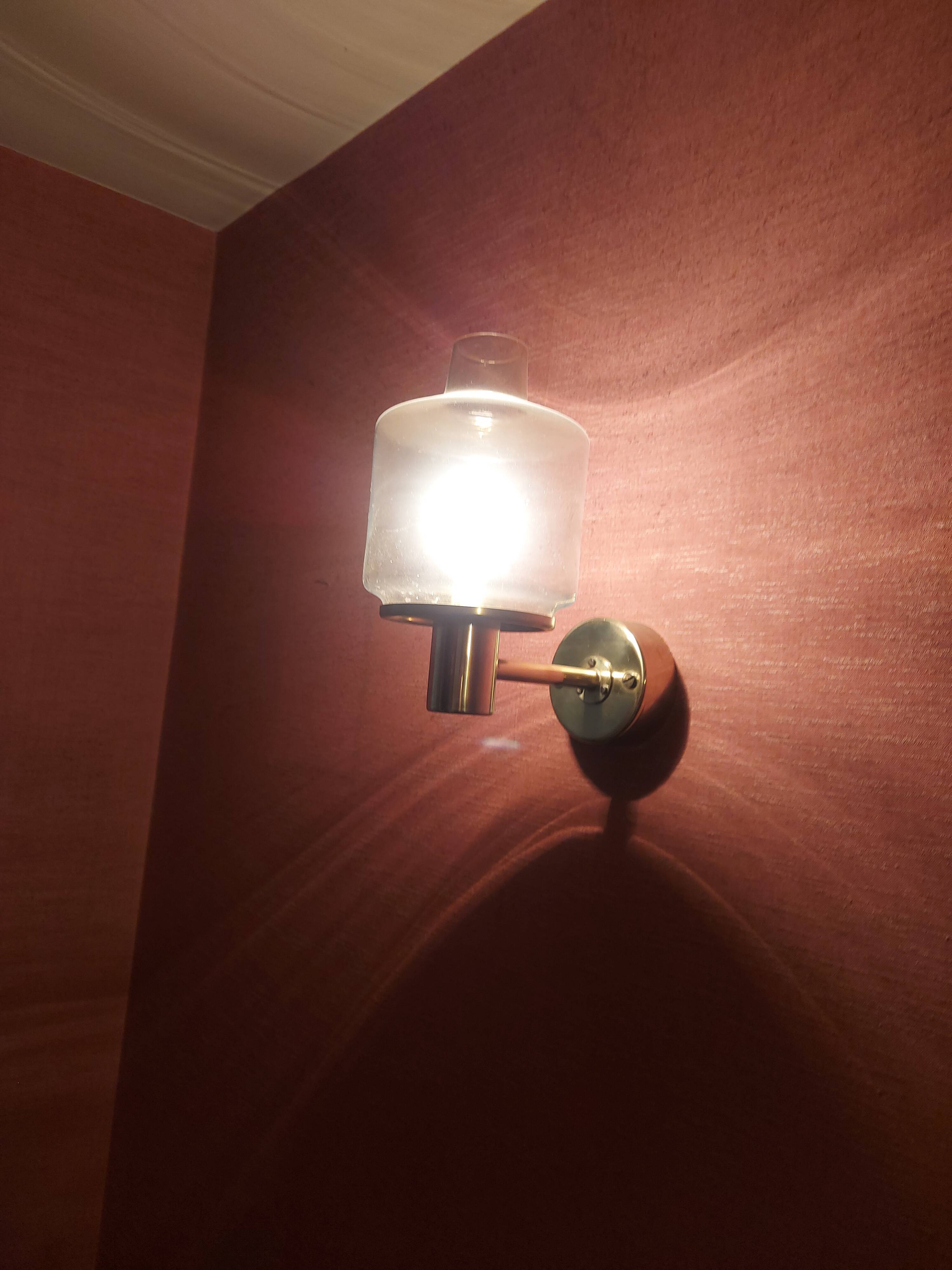 Pair of 60'S brass wall lamps, Hans Agne Jakobsson, model V212A