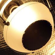 Old Bauhaus lamp in mercurized glass chrome industrial suspension.