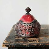 Vintage 2000s red and grey handmade raku jewellery box