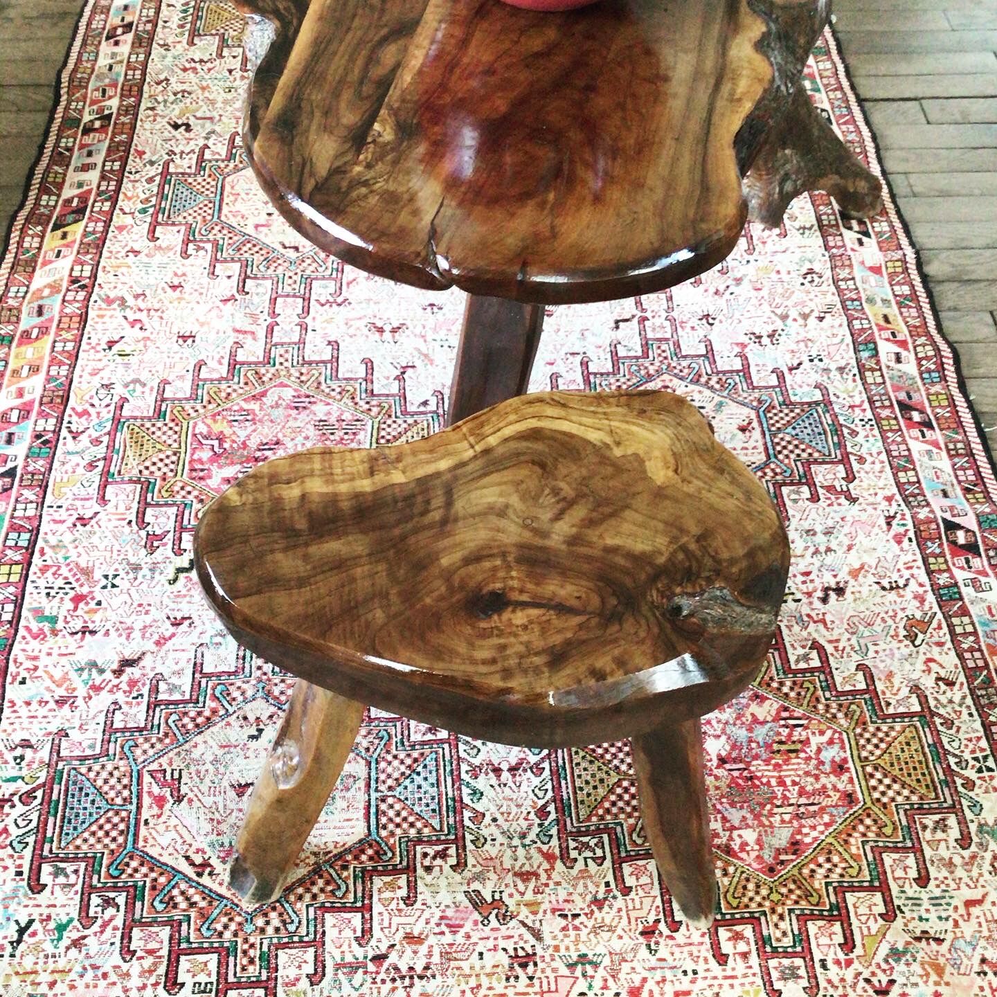 Brutalistic solid wood table and stools