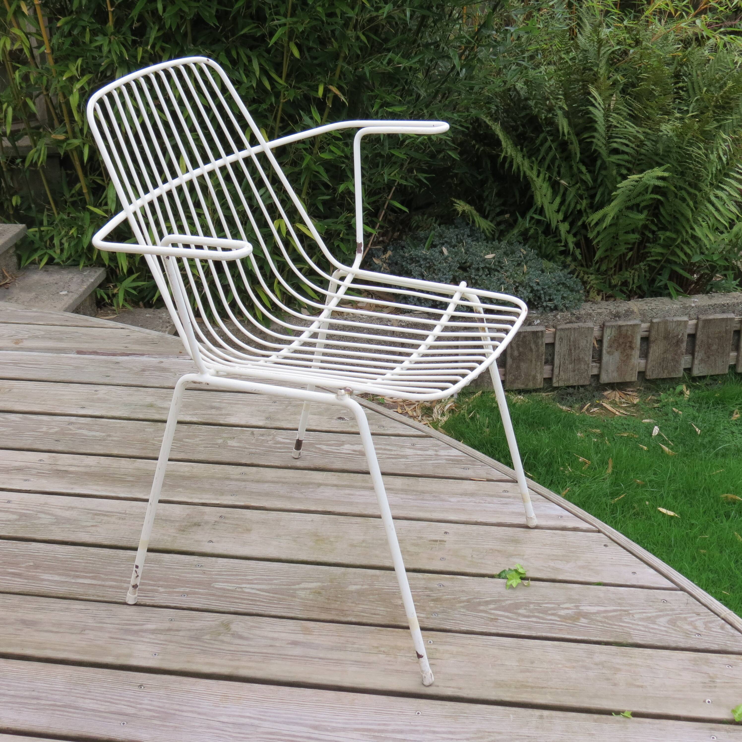 1960s Mid-century White Metal Garden Chair