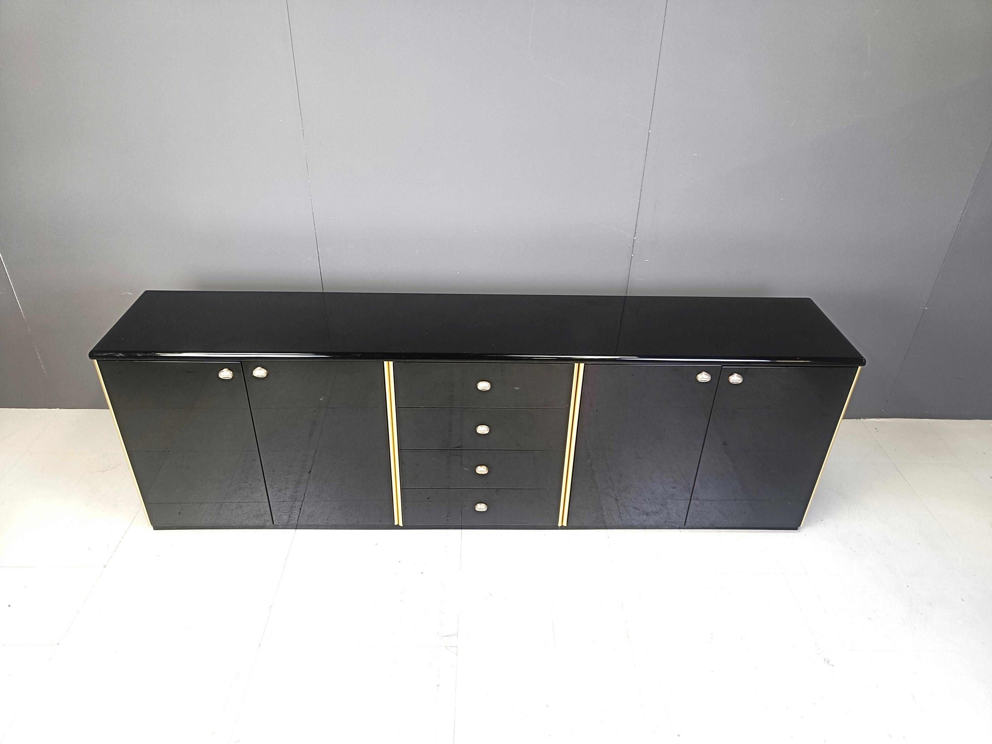 Vintage black lacquer sideboard, 1980s