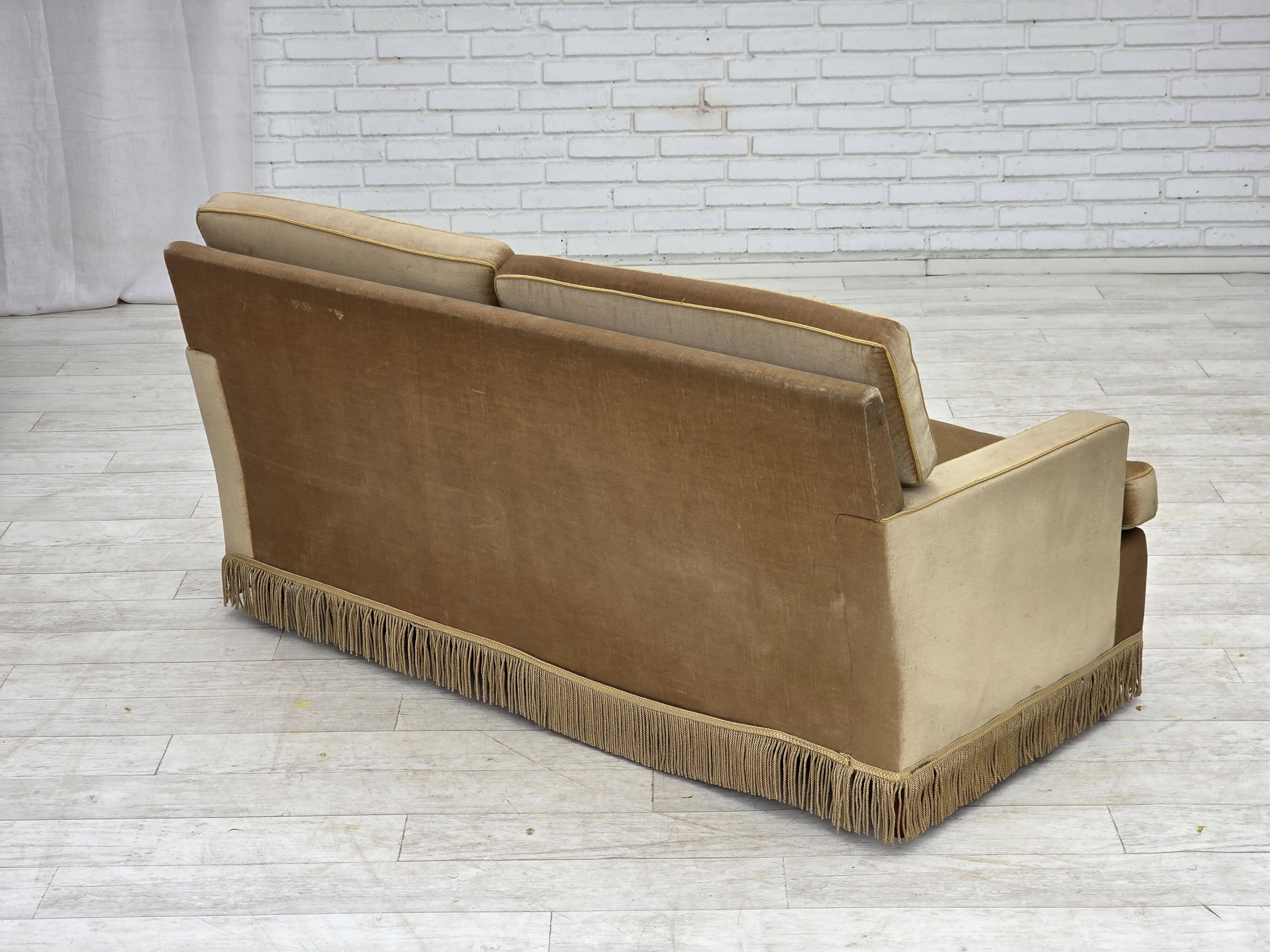 1970s, Danish 2-seater sofa, honey yellow furniture velour.