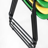 Set of 4 stackable iron chairs in green and yellow, 1970's