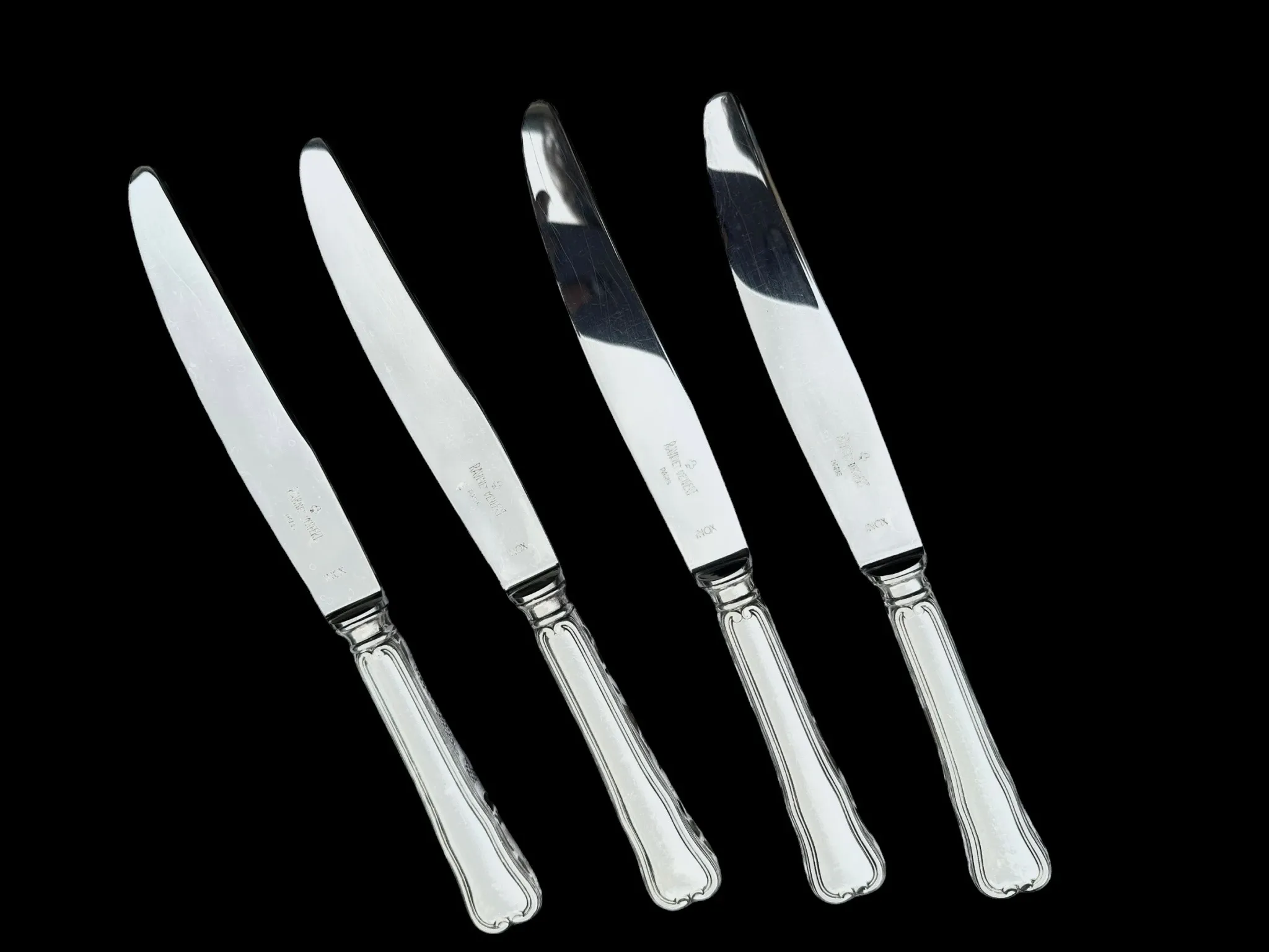 4 silver-plated metal table knives Ravinet D'Enfert model Filet Contours