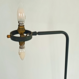Mid-century tripod floor lamp with perforated metal shelf