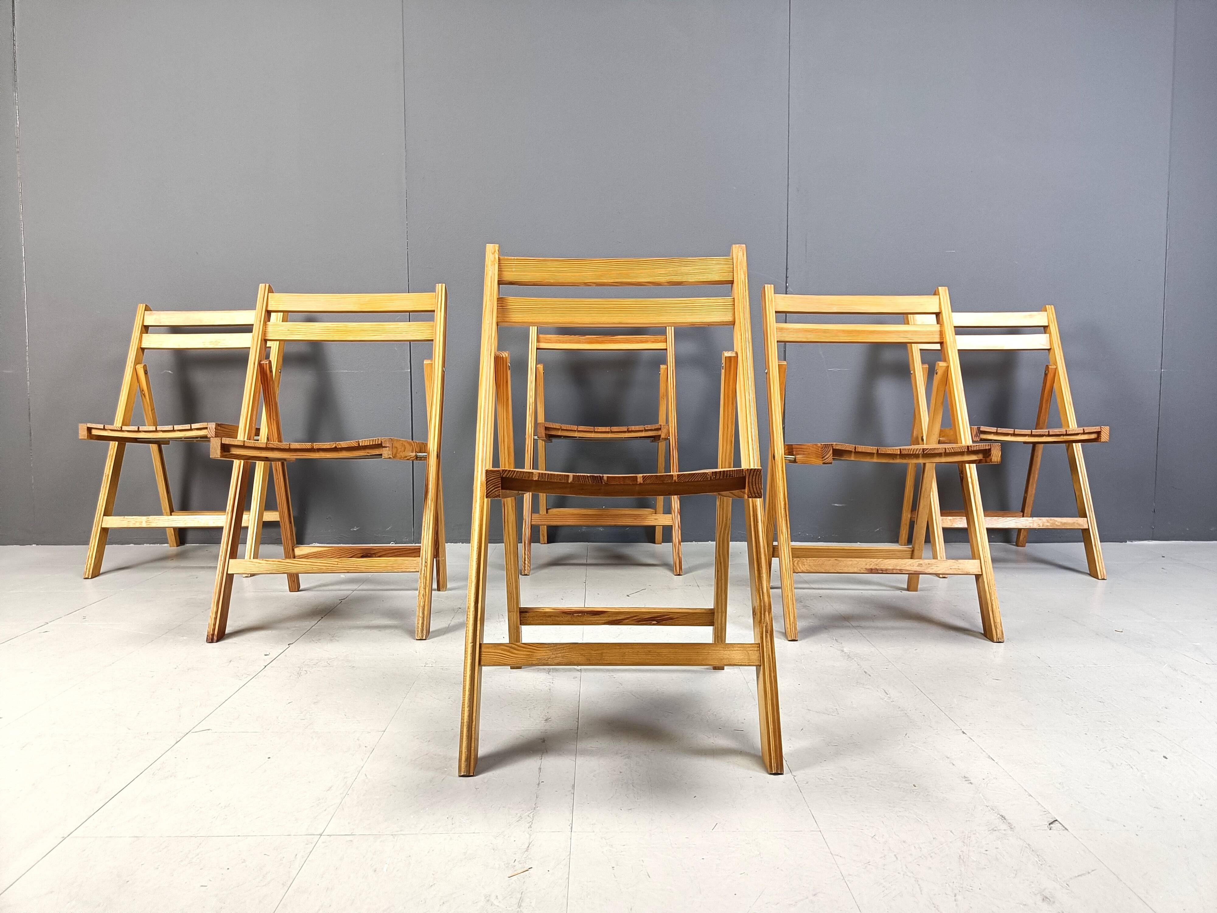 Mid century wooden folding chairs, 1950s - set of 6