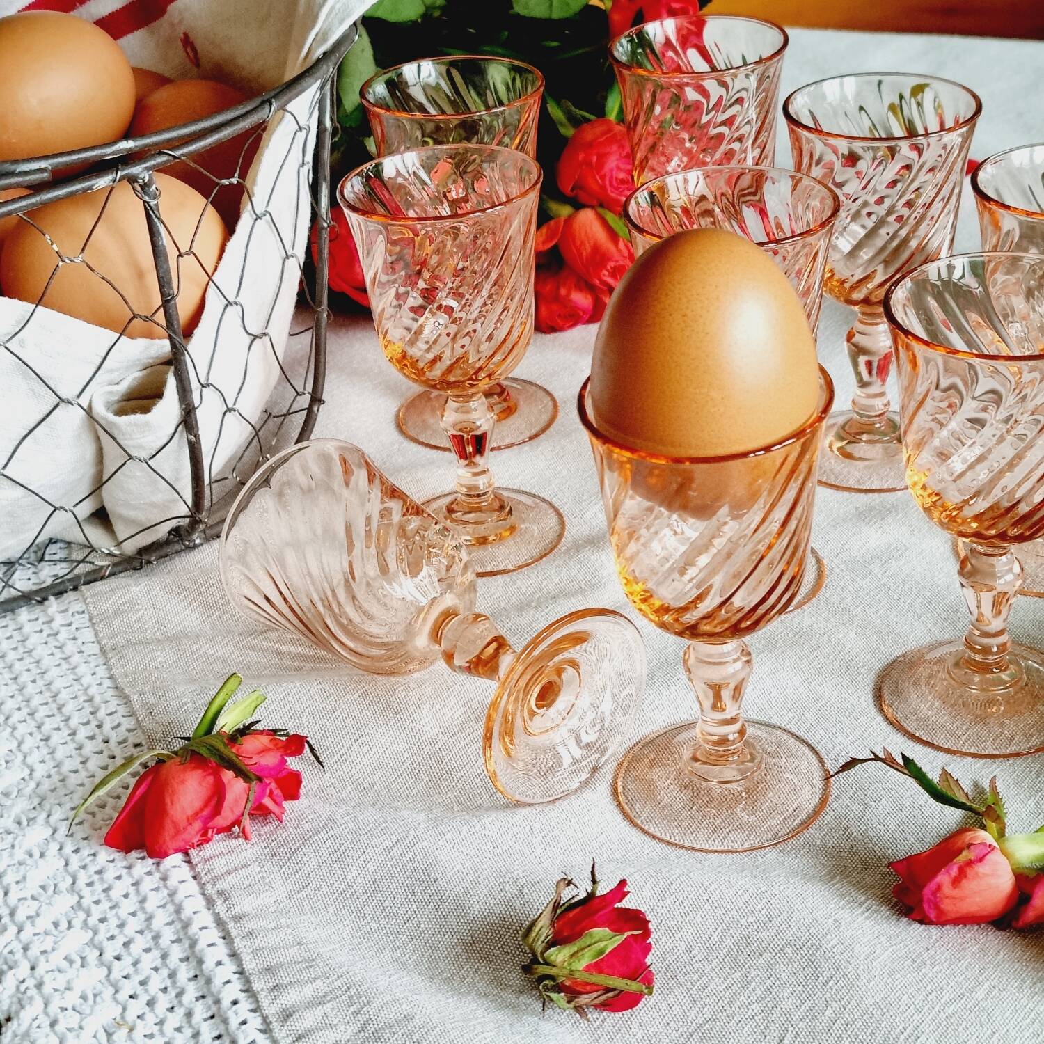 Lot de 9 verres digestifs Arcoroc rosaline