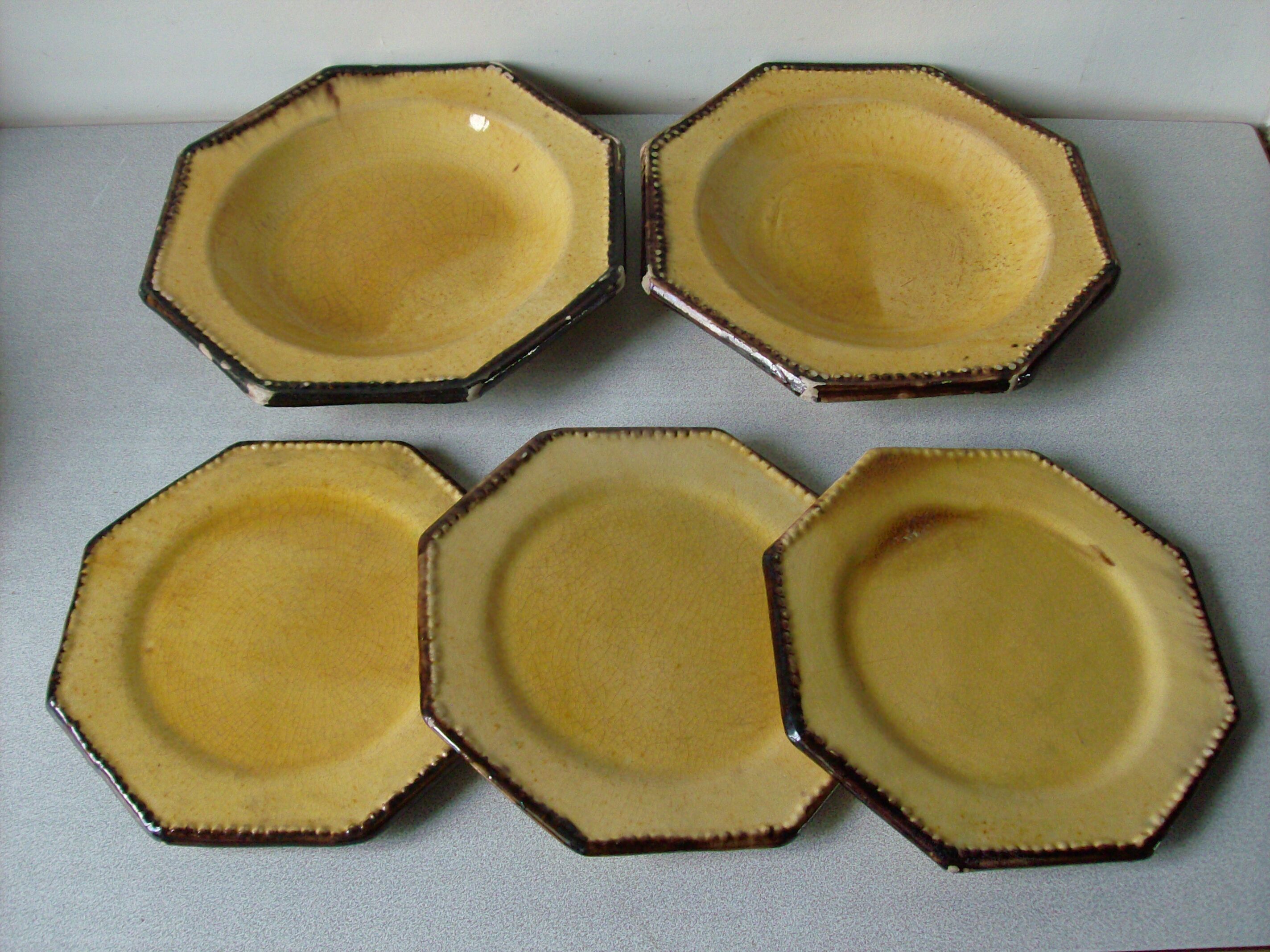 Set of 5 old plates Beretta Cie Vallauris glazed ceramic 1960s