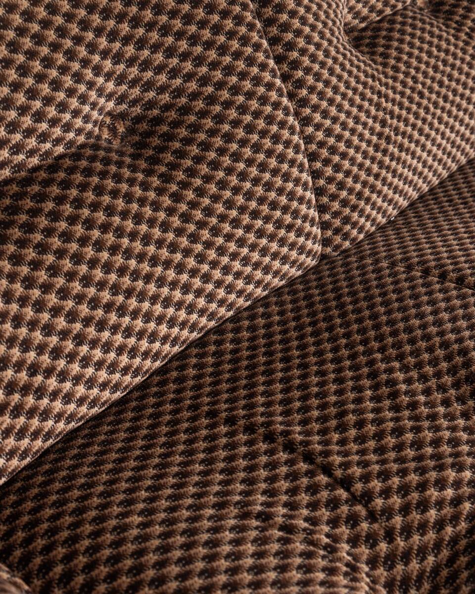 Living room sofa and pair of vintage armchairs from the 70s in italian design fabric