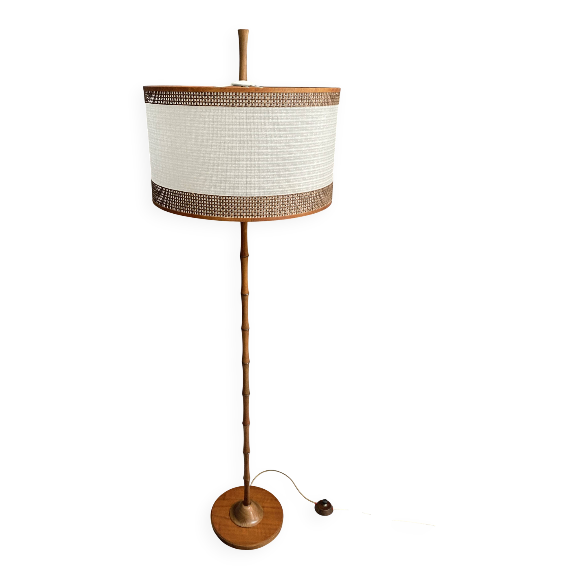 Bamboo-look floor lamp with large white shade