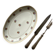 Oval serving dish M and S Berry small flowers and gilding old Limoges porcelain ACC-7108