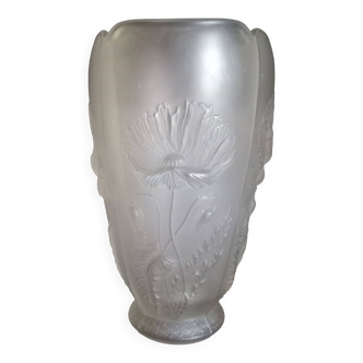 Joseph Inwald - Art Deco vase in pressed molded frosted glass, poppy motifs