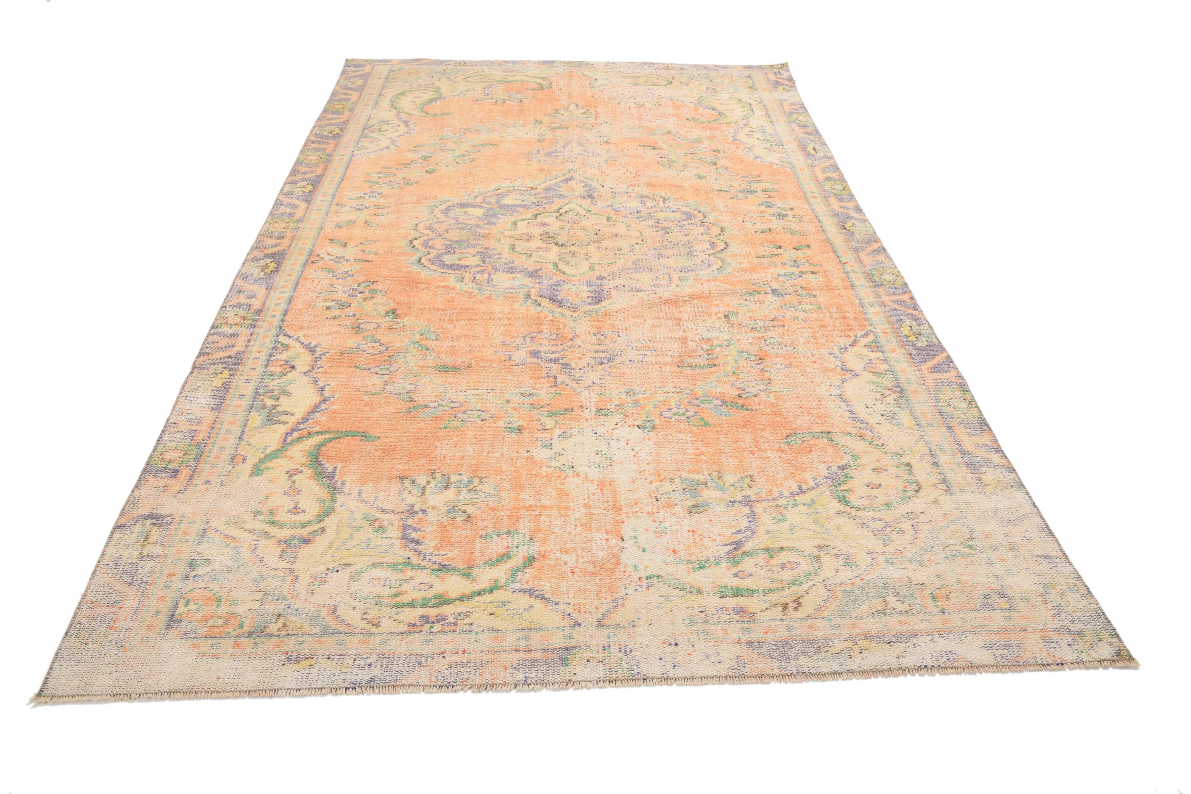 Apricot Tones Oversize Vintage Oushak Rug, 174x300 Cm