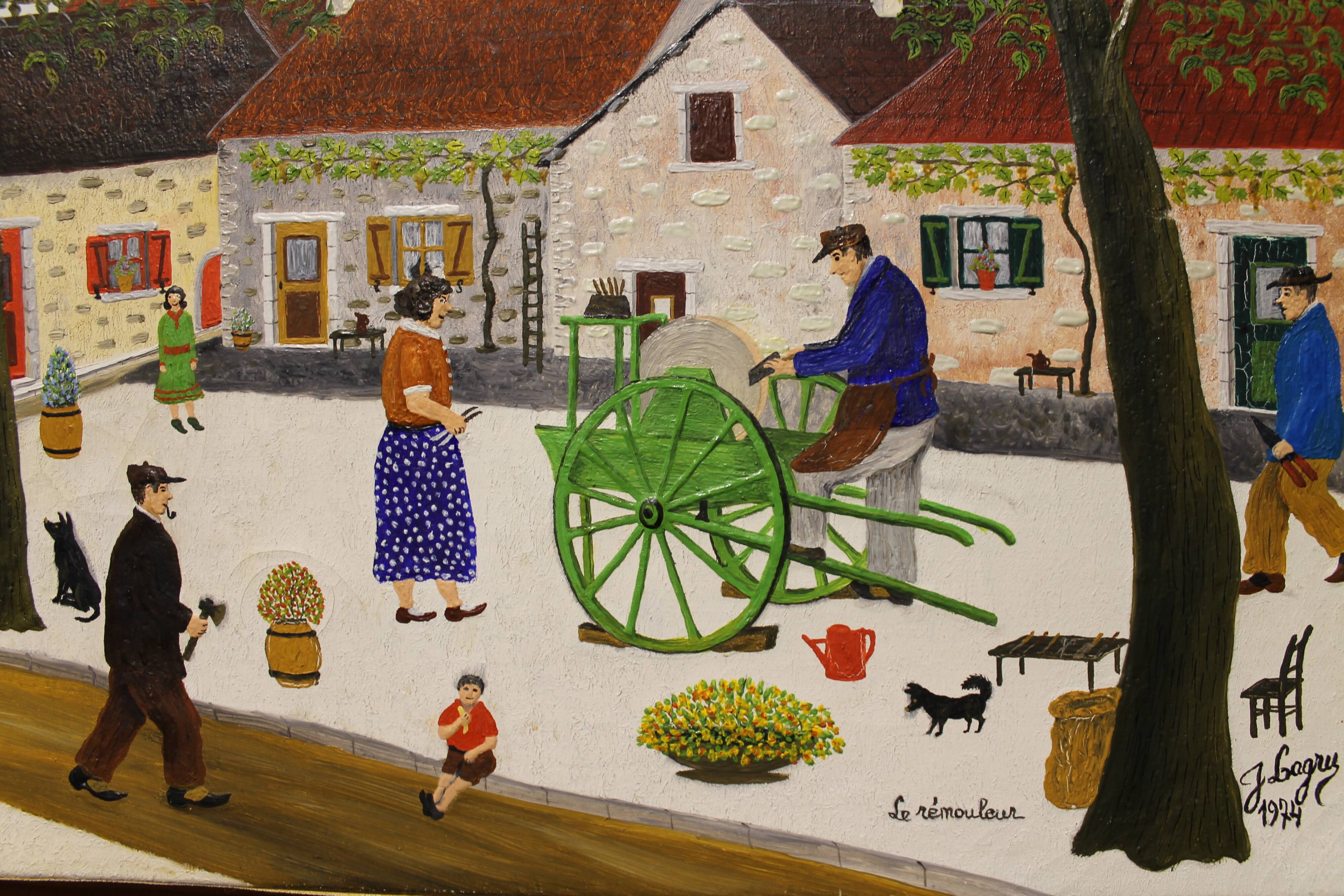 Naive painting by Jean Lagru, 1974