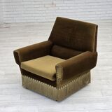 1970s, Danish armchair, green furniture velour, ash wood legs.