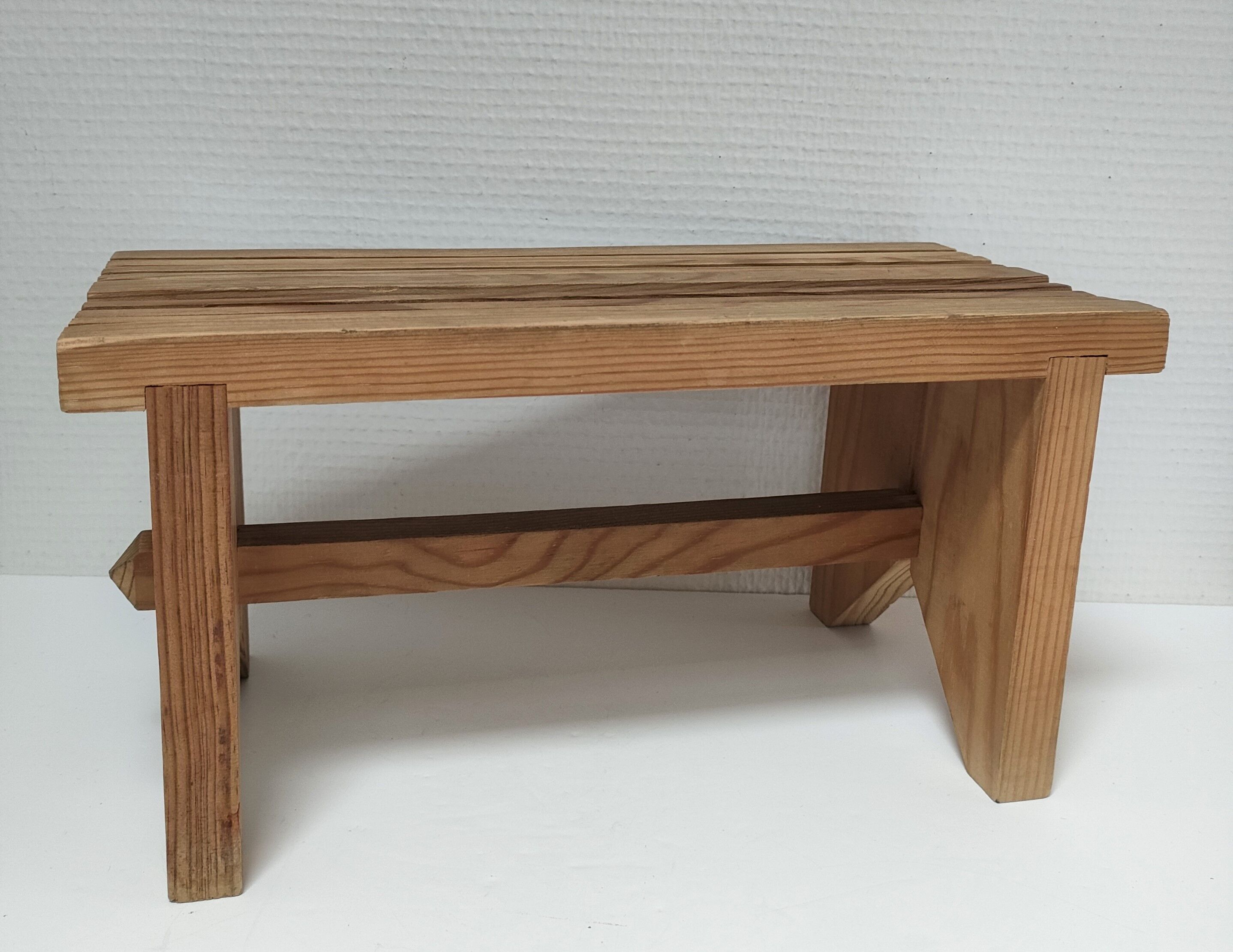 Vintage solid pine slatted low stool