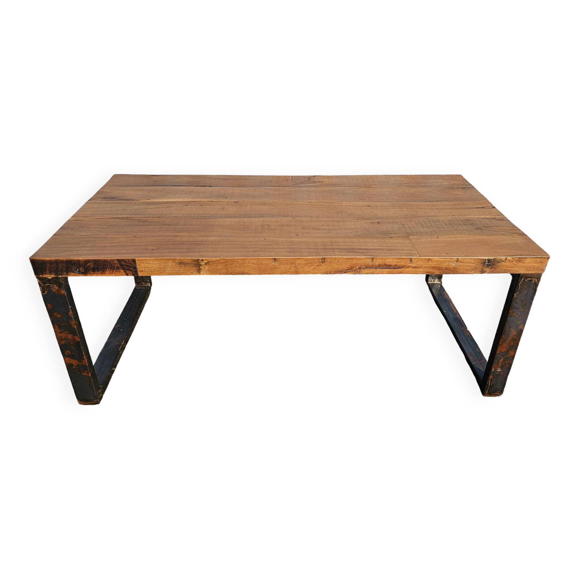 Industrial teak and metal table