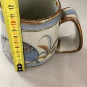 Vase mug en céramique artisanat mexicain signé oiseau fleur