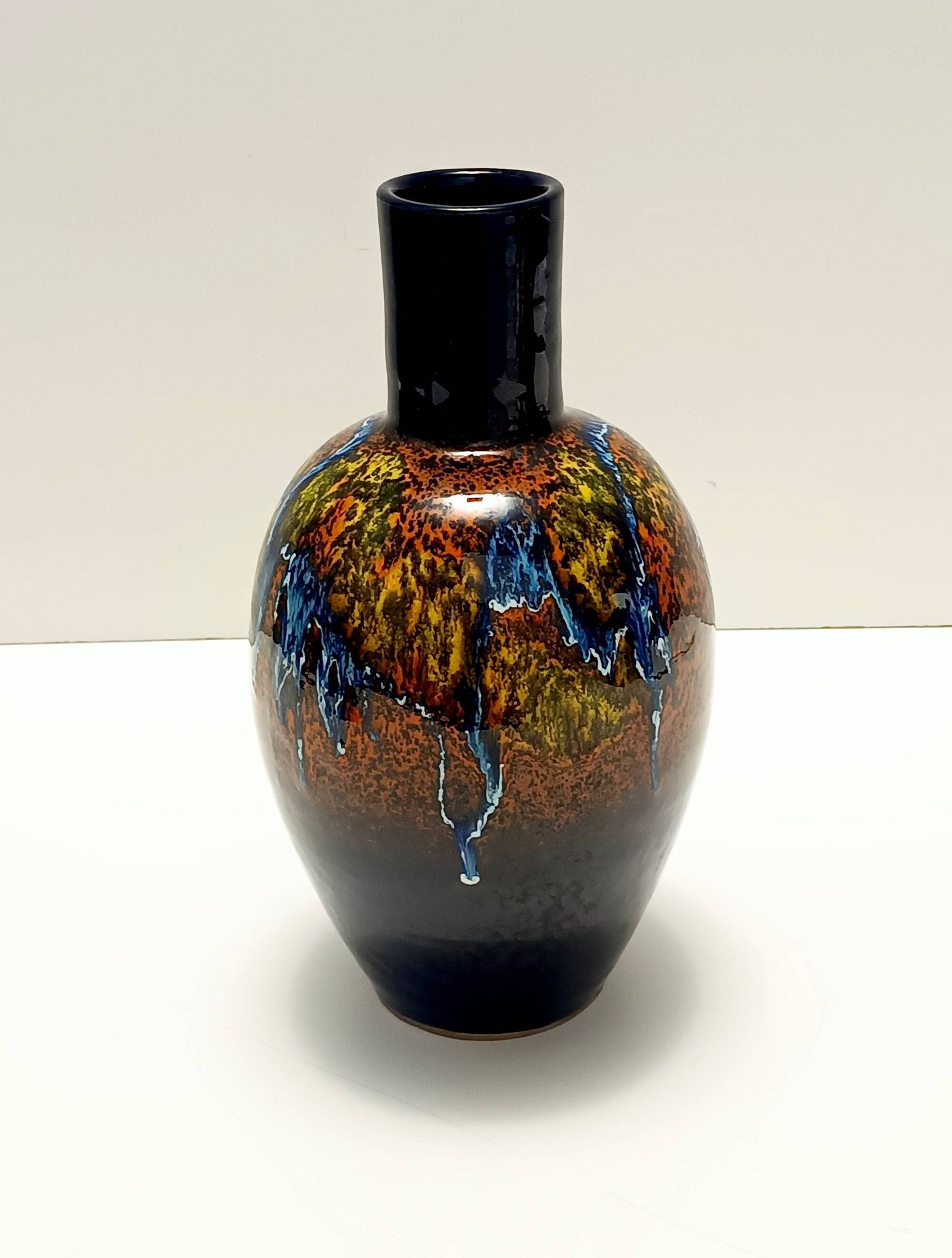Multicolored Glazed Earthenware Vase by Roberto Rigon for Bertoncello, Ital