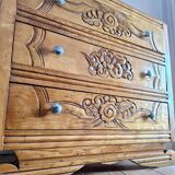 Art deco chest of drawers with wooden top, vintage antique furniture