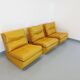 Suite de 3 chauffeuses Roche Bobois vintage en cuir jaune moutarde années 70