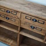 Armoire d'apothicaire / comptoir de magasin rustique en pin allemand vintage, années 1930