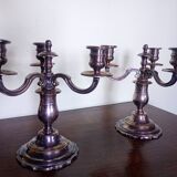 Paire - Candélabre Centre de table - Bronze argenté