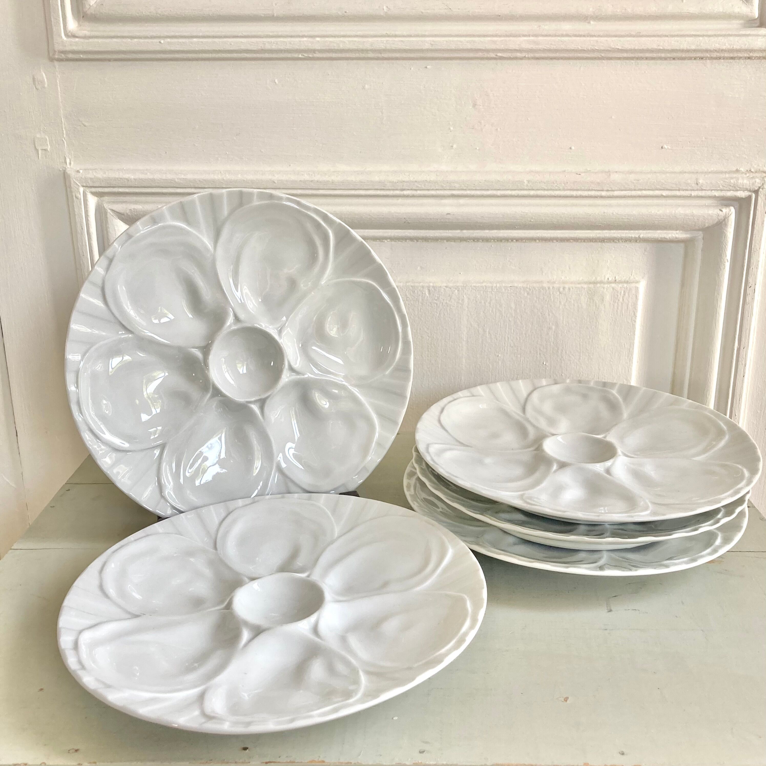 5 oyster plates Pillivuyt white porcelain