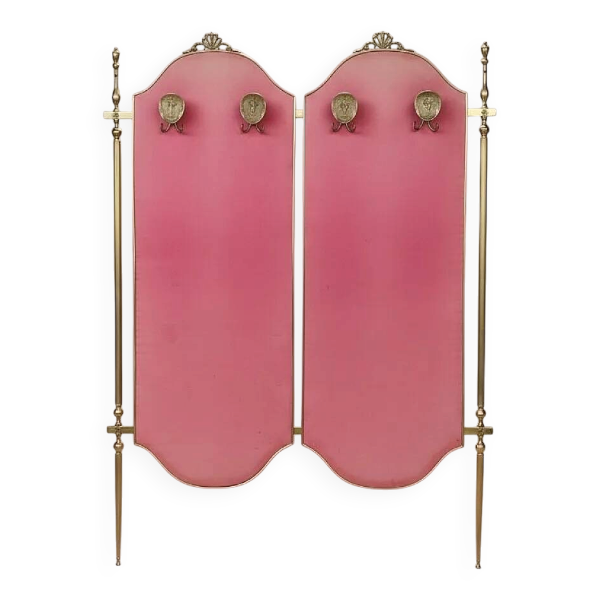 Italian coat rack in brass and red fabric, 1950s/60s.