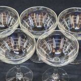5 Antique Art Deco Palmette Cut Crystal Champagne Glasses