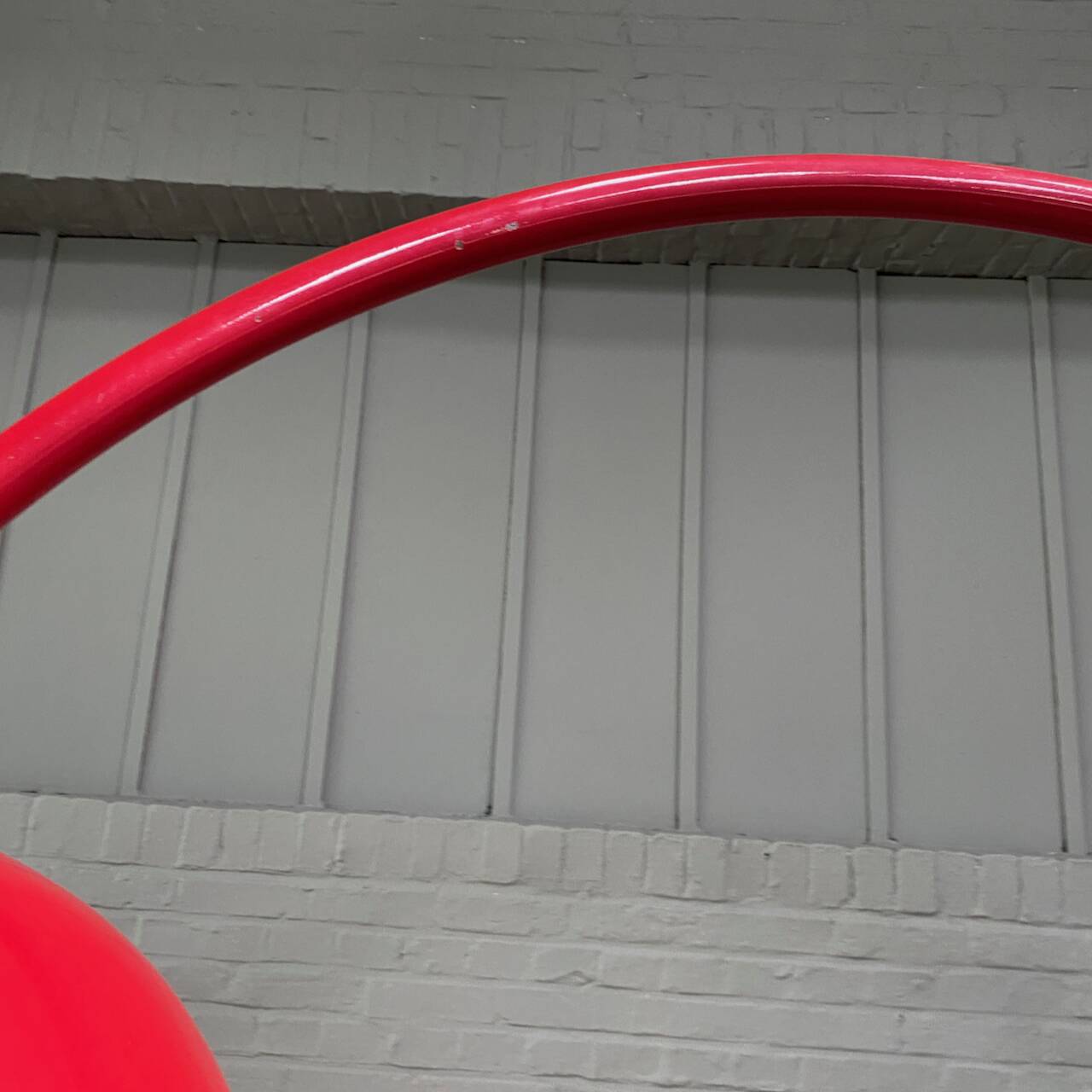 Red arc floor lamp with oval tulip base - italy 1970's