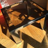 Table basse en méta chromé et verre fumé, années 1980