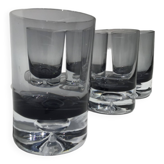 5 70's large bubble black smoked whiskey glasses