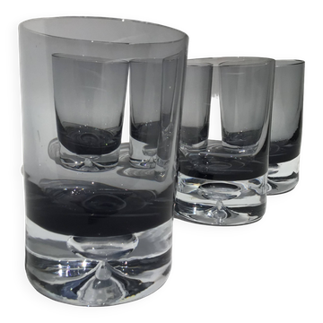 5 70's large bubble black smoked whiskey glasses