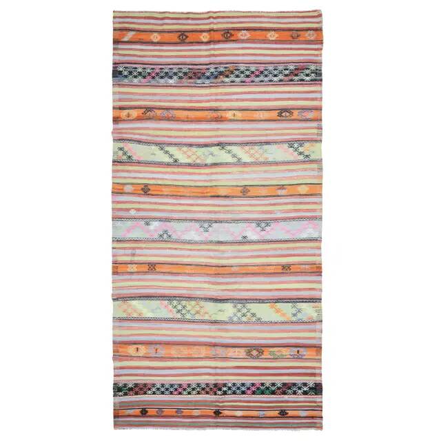 1970s Vintage Turkish Oushak Handmade Wool Cotton Beige Runner Rug  177x353
