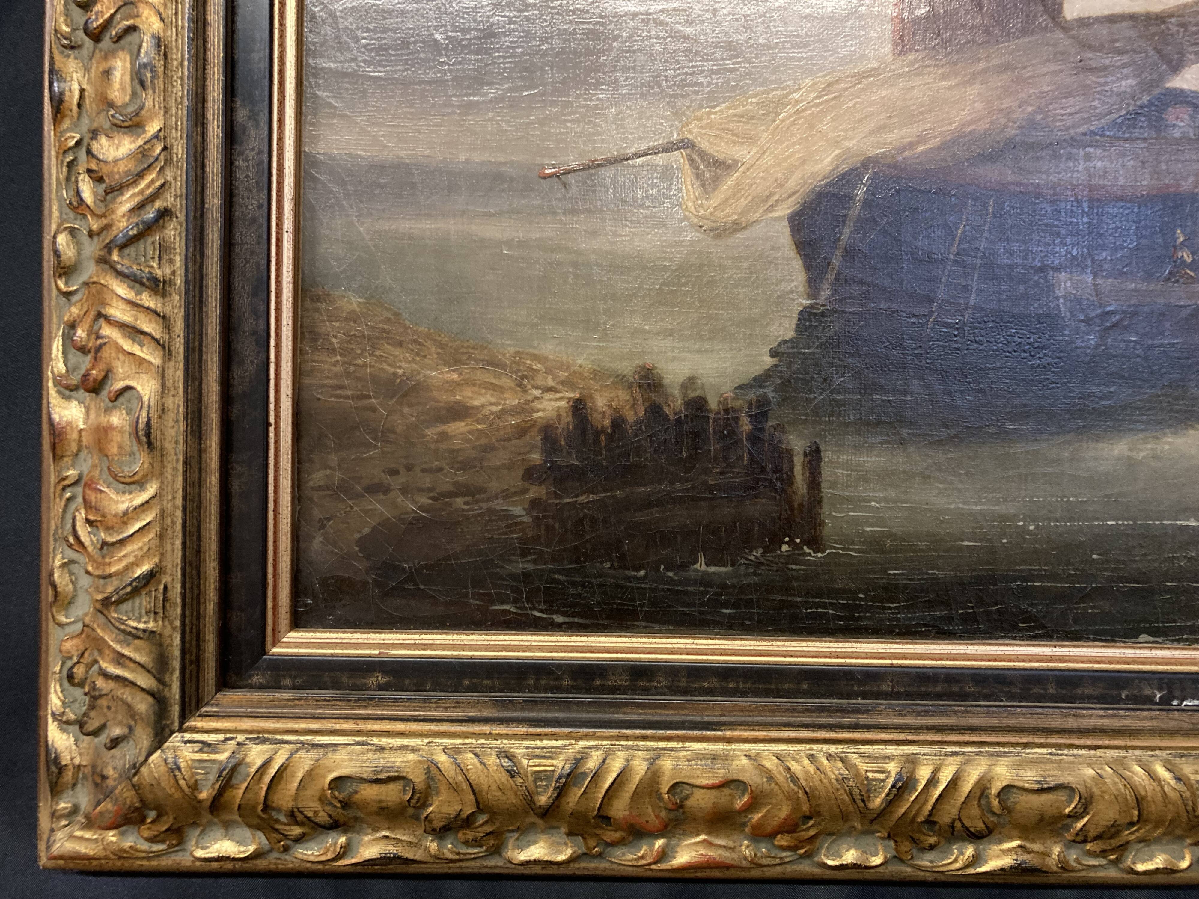 19th century oil on canvas, Low Tide, Framed Seascape