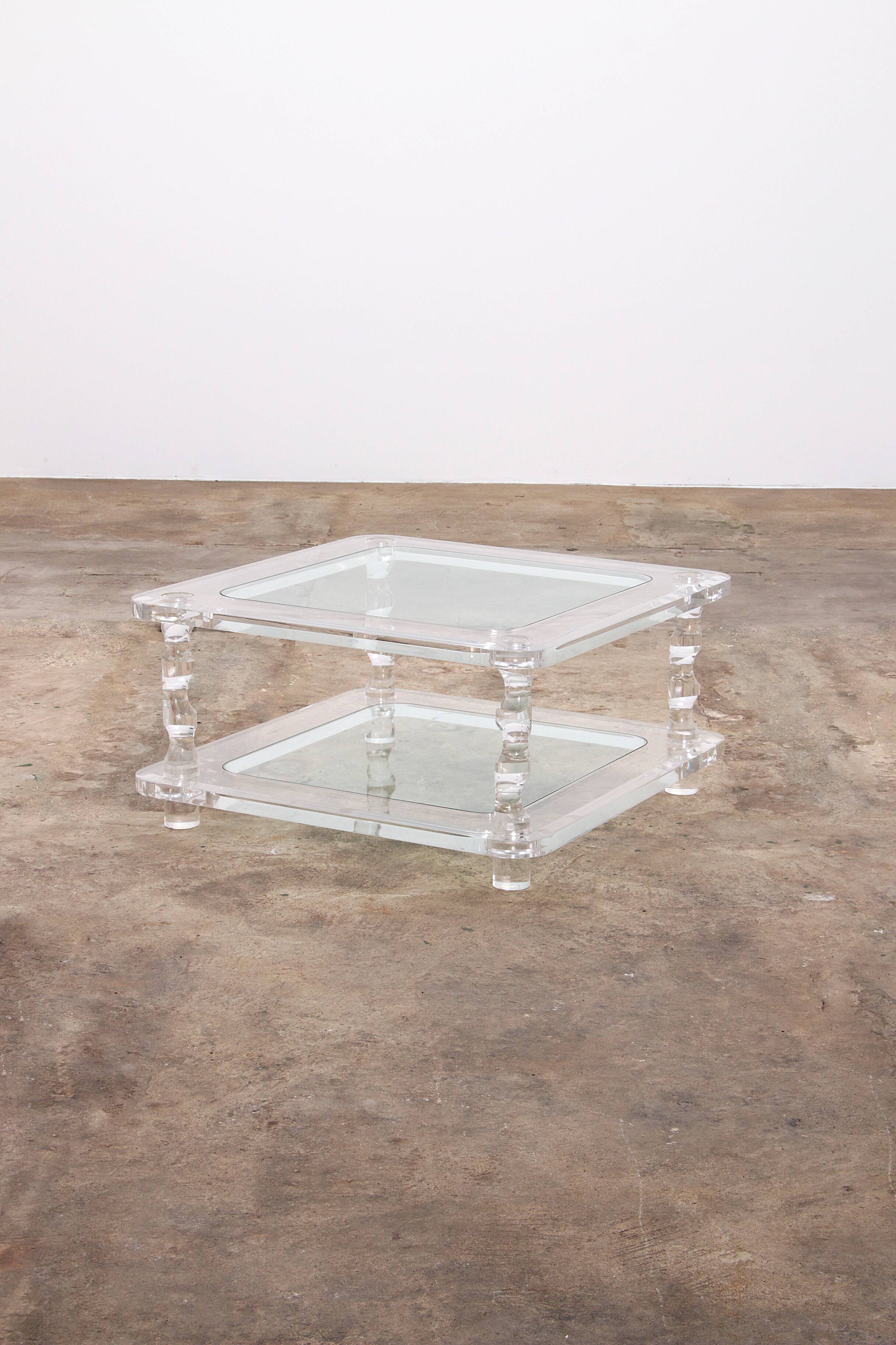 French Coffee Table Lucite and Glass Maison Romeo, 1970s