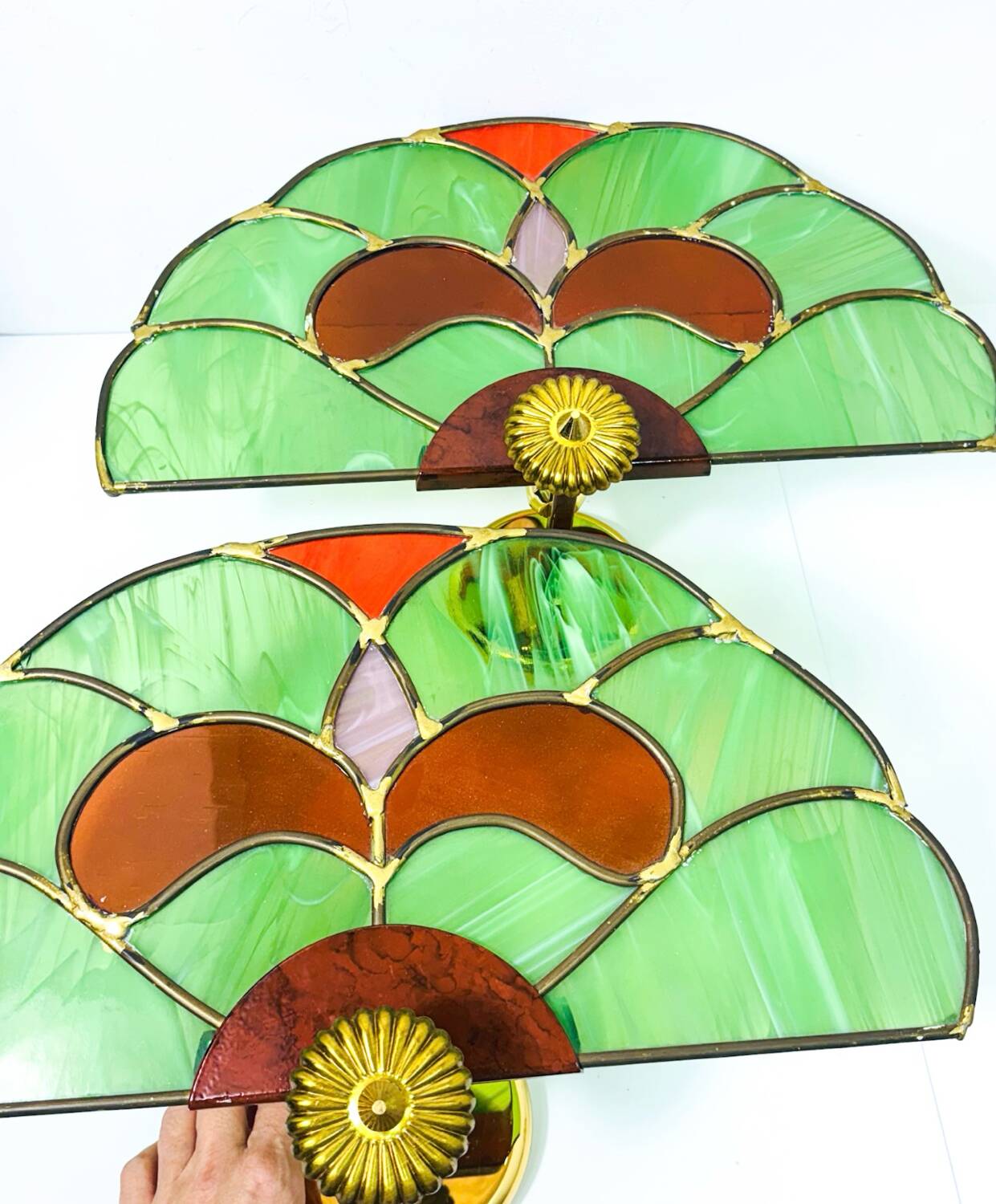 Pair of stained glass wall sconces