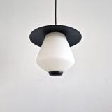 Set of 2 pendant lamps in black and white, 1950's