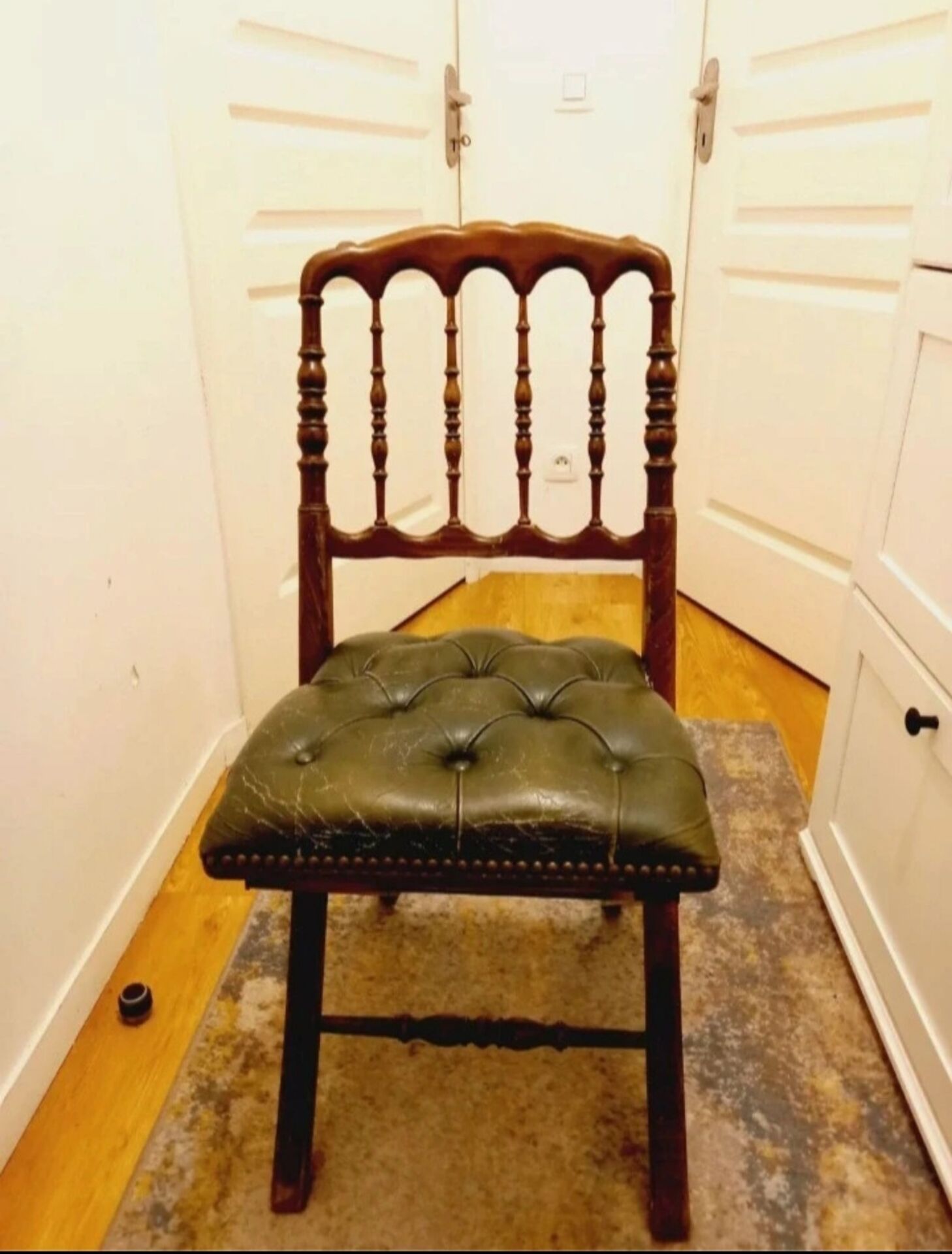 English folding chair - Vintage in wood and leather