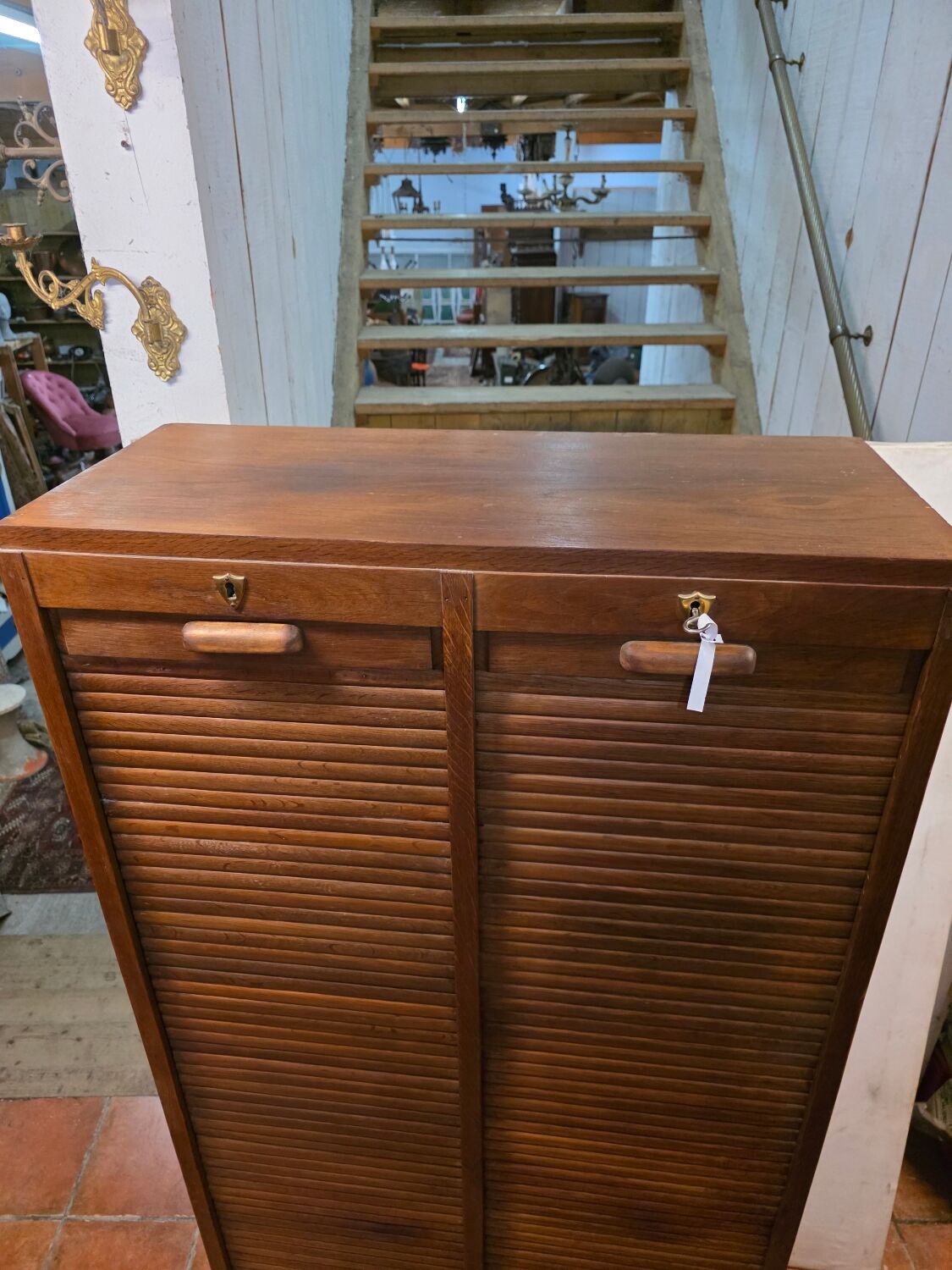 Antique double curtain oak cabinet