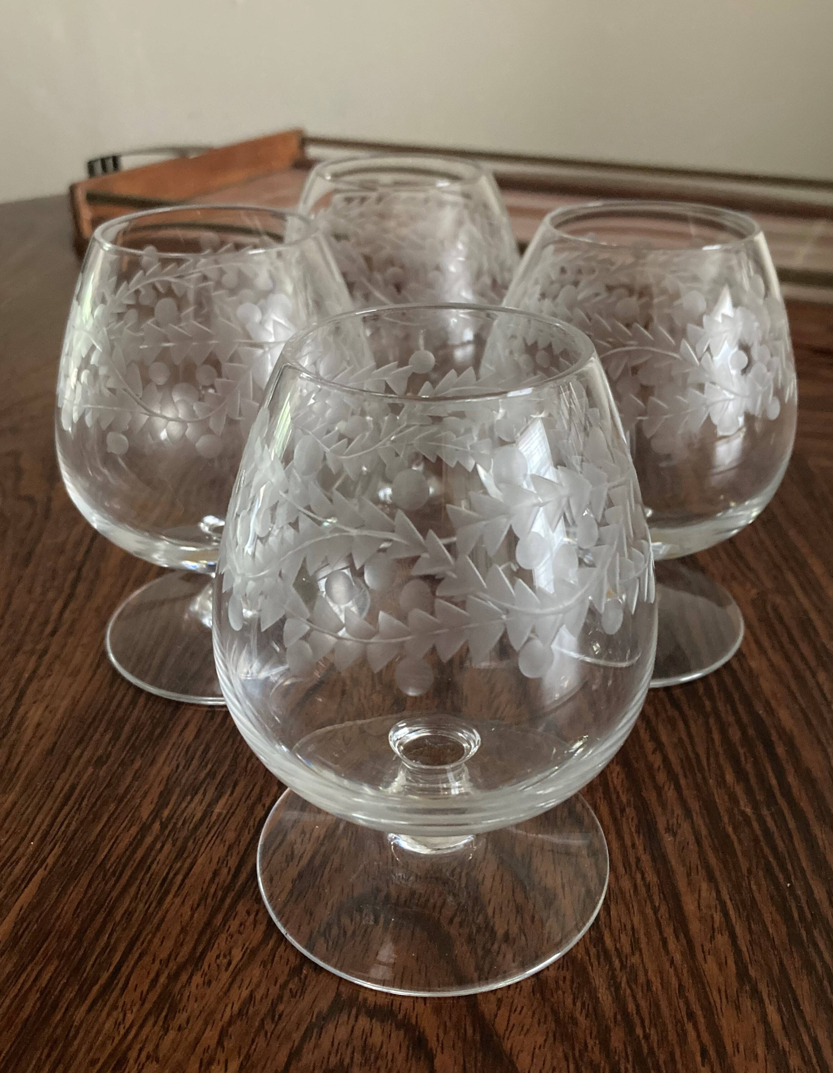 Set of 4 blown and cut crystal cognac glasses