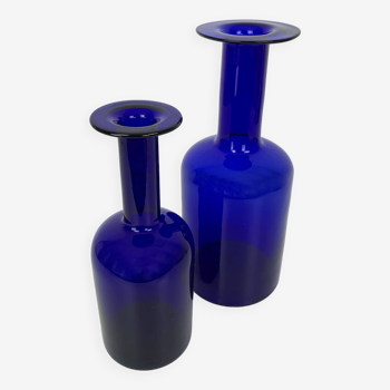 Pair of Danish Holmegaard Gulv vases design Otto Brauer in cobalt blue glass