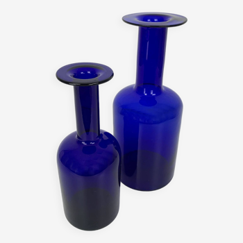 Paire de vases danoises Holmegaard Gulv design Otto Brauer en verre bleu cobalt