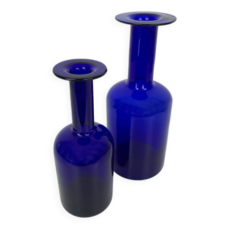 Paire de vases danoises Holmegaard Gulv design Otto Brauer en verre bleu cobalt