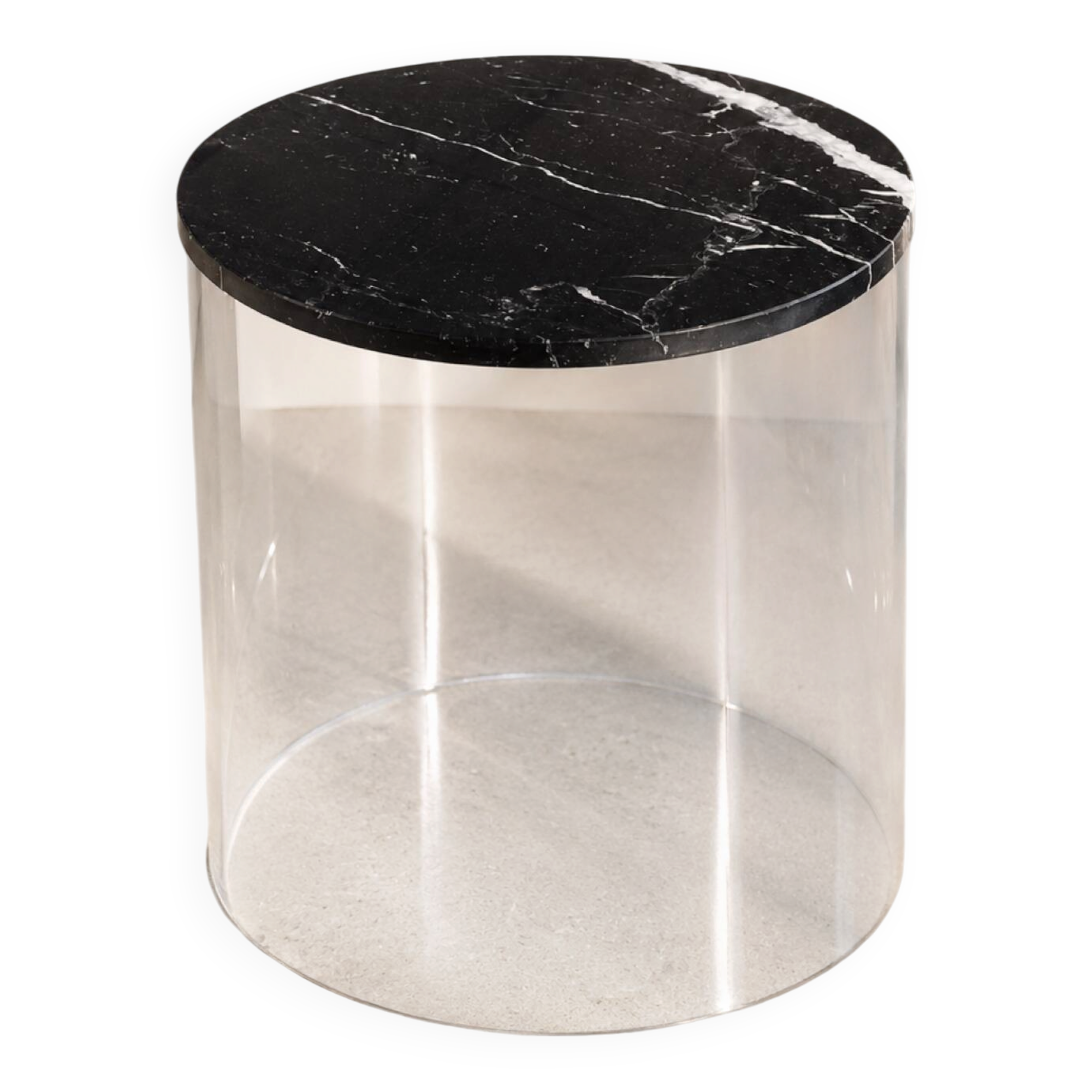 Table d’appoint design en plexiglas et marbre noir – Seventies